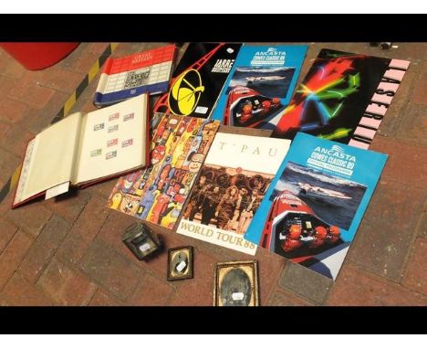 Two albums of stamps, various brochures, two vintage photographs etc