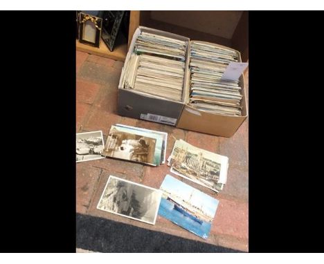Two boxes of vintage and other postcards