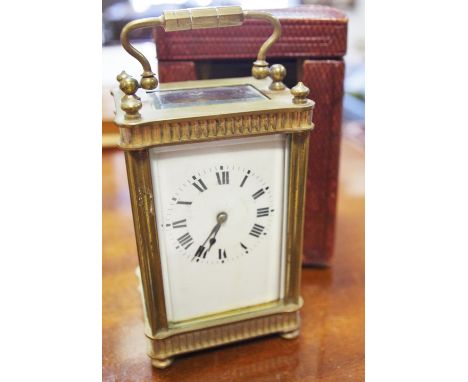 A 19th century travellers carriage clock in Moroccan leather carrying case c.1880  