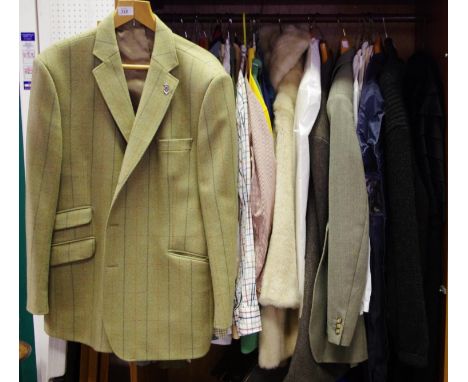 Vintage and later clothing including Barbour jumper; Brook Taverner suit and Jackets; Brocklehurst; lady's faux fur jacket; g