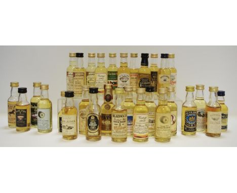Thirty whisky miniatures Scottish single malts including a Cameronbridge Distillery 35 year old distilled 1959, bottled 1994 