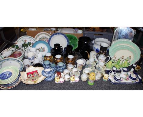 Ceramics including Portmeirion Botanic Garden mixing bowl, rolling pin, plate; a Noritake style coffee service; a Royal Winto