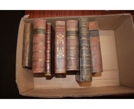 Seven leather bound and other Dickens works, Bleak House, The Pickwick Club, Edwin Drood, David Copperfield, Master Humphries