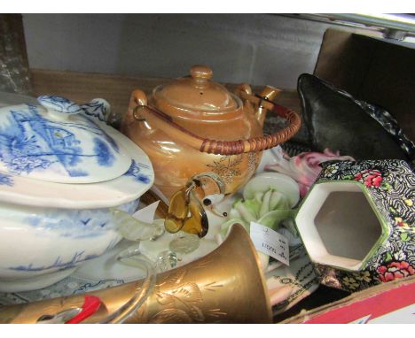 Two boxes of ceramics and glass including retro teapot, Crown Bavaria wares, etc