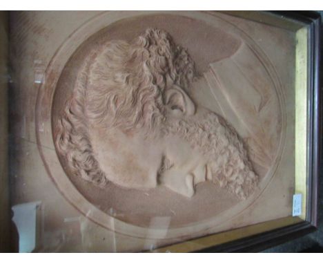 A Victorian Terracotta side portrait with presentation plaque to William Steggall, Chelsea Chapel Sunday School, connected to