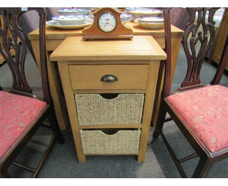 A light oak three drawer bedside table a/f, 75cm high x 48cm wide x 32cm deep