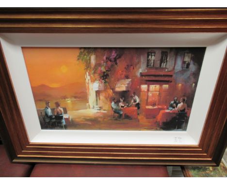 A modern oleograph 'Dinner for two', framed, 28cm x 39cm 