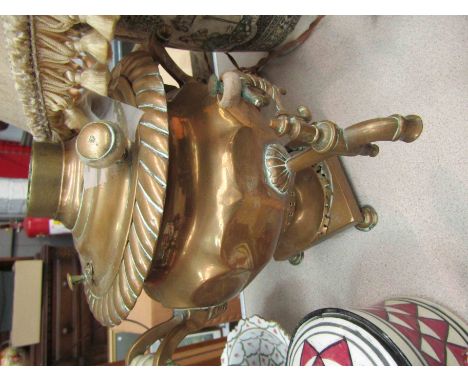 A Victorian samovar a/f and a Persian vase converted into a table lamp base (2) 