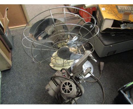 A vintage Limit fan and a projector with empty reels