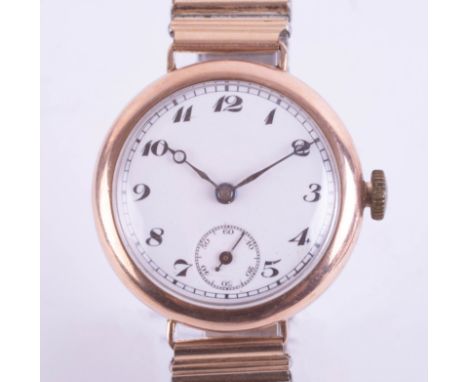 Buren, a vintage 9ct gold cased ladies wristwatch with black Arabic numerals and a sub second dial, case diameter 32mm, manua