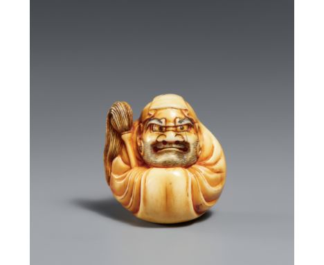 Daruma-Puppe. Gefärbtes Elfenbein. Osaka. Ca. 1860Sign.: MasahiroPuppe von typischer Form mit typischem Gesichtsausdruck, in 
