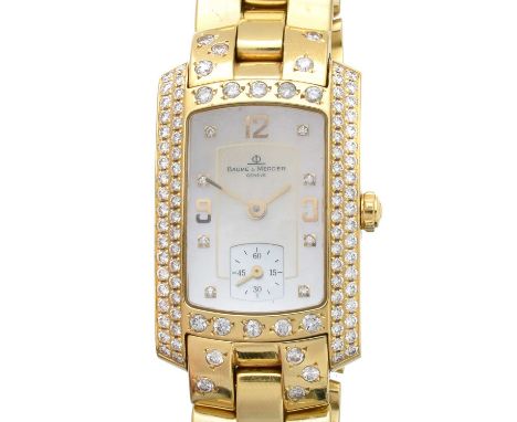 An 18ct gold diamond Baume &amp; Mercier 'Hampton Classic' watch, ref. 65334, the rectangular signed mother of pearl dial wit