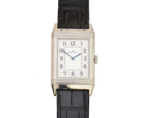 A Jaeger Le Coultre Grande Reverso Ultra Thin stainless steel manual wind wristwatch, the signed rectangular dial with Arabic