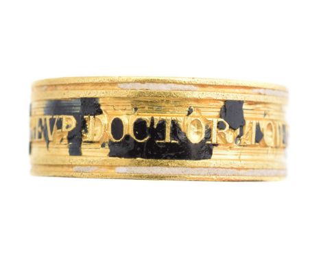 A George III mourning ring, the black enamel band inscribed 'Rev'd Doctor Townson OB: 15 Apr 1799 Ae: 77' with white enamel s