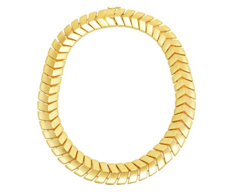 A necklace by Ilias Lalaounis, the planished chevron links with partially concealed push piece clasp, maker's marks for Ilias