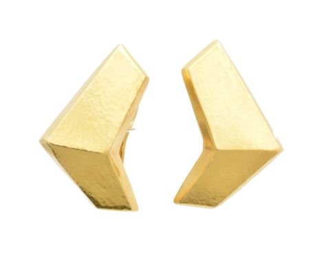 A pair of earrings by Ilias Lalaounis, each designed as a planished chevron, maker's marks for Ilias Lalaounis, stamped A21-7
