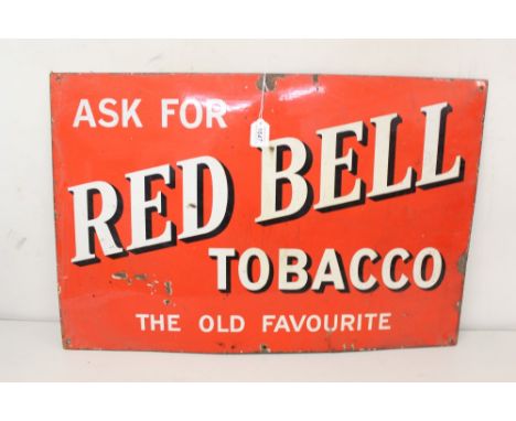 Enamel advertising sign 'Ask For Red Bell Tobacco', 76.5cm overall width