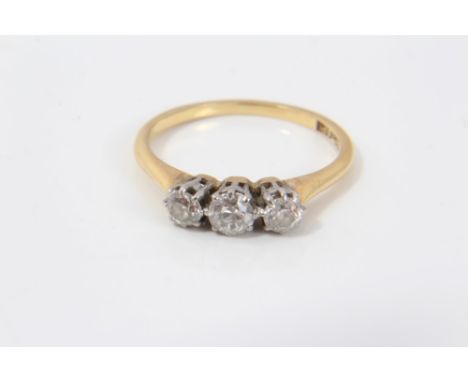 Gold (18ct) diamond three stone ring, with diamonds estimated to weigh approximately 0.40 carats in total, in platinum claw s