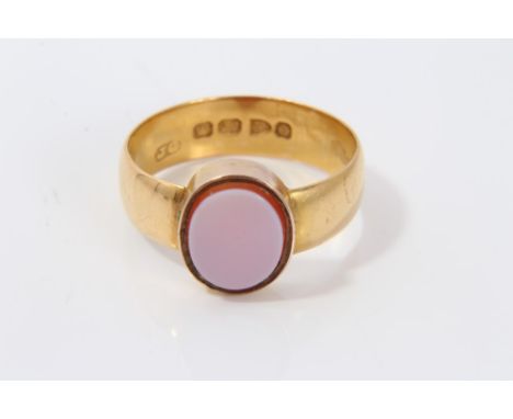 Victorian 22ct gold signet ring with hardstone bezel (Chester 1897).  Ring size Q CONDITION REPORT Clear hallmarks, the bezel