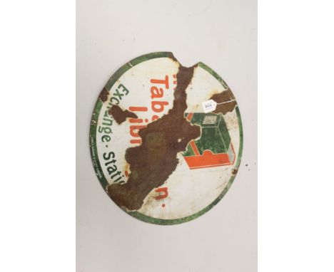 Circular enamel double-sided hanging advertising sign 'The Tabard Inn Library Exchange Station', made by Innes Gordon &amp; C