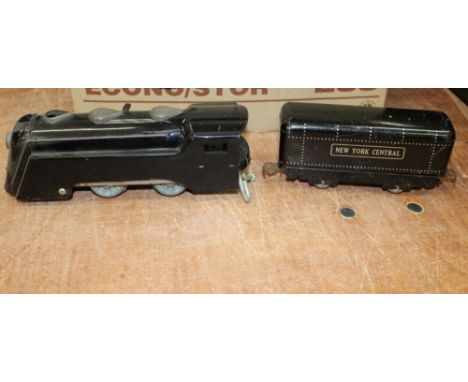 Railway - 0 gauge New York Central Line engine and tender, one other train and tender, plus track and accessories 