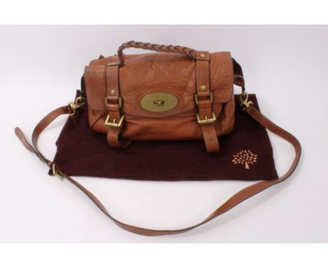 Genuine vintage Mulberry handbag 'Alexia' 658643, brown leather with soft dust bag, plaited carry handle and shoulder strap