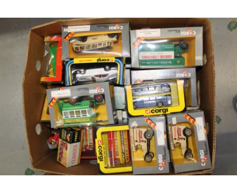 Diecast - two boxes of various boxed models - including Corgi The Saint no. 320, various buses, pantechnicons, Exchange &amp;