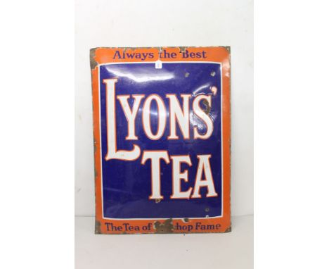 Enamel cushion-shaped advertising sign 'Lyons Tea', 99cm overall height