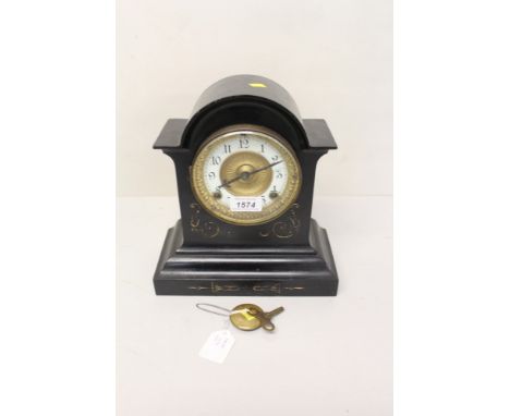 Late 19th / early 20th century American mantel clock with Ansonia spring-driven movement striking on a gong, gilt metal dial 
