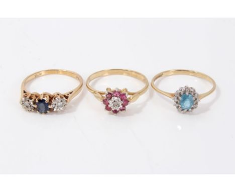 Three gold (9ct) gem set dress rings CONDITION REPORT Total gross weight approximately 4.6 grams