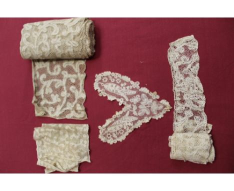 Circa 18th century handmade bobbin tape lace on net ground, 6 metres approximately x 16cm wide, similar but narrower length o