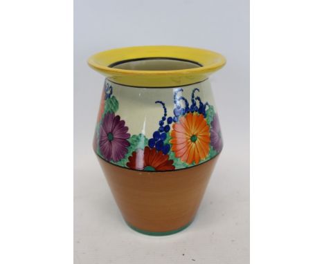 Clarice Cliff Gayday vase with hand painted floral decoration, printed and painted marks to base, 19.5cm high CONDITION REPOR