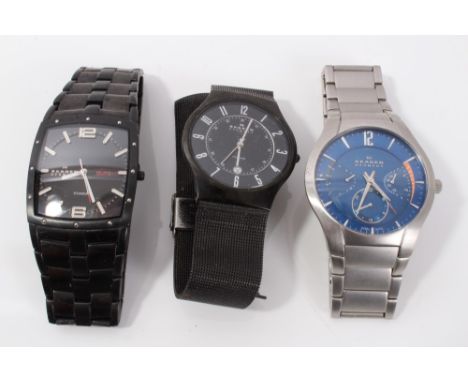 Two Skagen titanium wristwatches and one other Skagen stainless steel wristwatches (3) CONDITION REPORT Good order. Not in wo