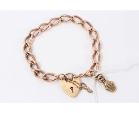 Rose gold (9ct) bracelet with padlock clasp and a cat charm CONDITION REPORT Bracelet weighs 17.4 grams.  Cat charm not marke