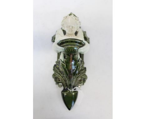 Late 19th century Limoges pottery fairy wall bracket with green and cream glaze