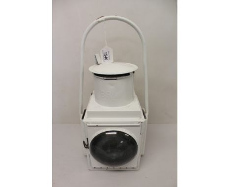 Railway Interest:  White painted railway workers' lamp, marked - B.R. (W)