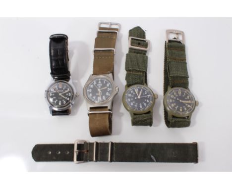 Four military wristwatches - to include Westclox on black leather strap, two other Westclox general purpose wristwatches on g