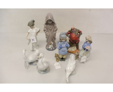Four Nao porcelain figures, three Nao geese and a Royal Doulton figure - Falstaff HN2054 (8)