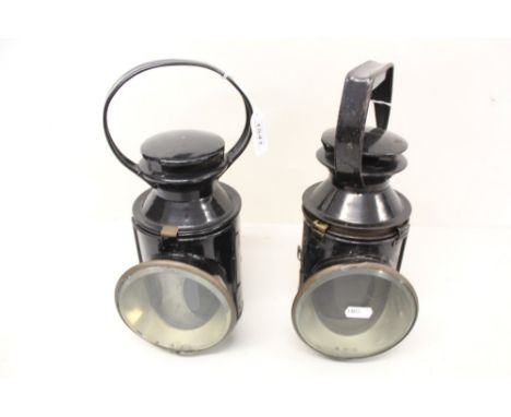 Railway Interest:  Black painted railway workers' lamp, marked - 4784 L.M.S., together with another, marked - B.R. (W)