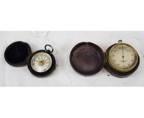 Victorian pocket barometer by Negretti &amp; Zambra in fitted case and another in case and pair letter scales with weights (3
