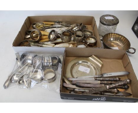 Selection of miscellaneous silver - including napkin rings, flatware, two-handled dish and sundry other items (various dates 