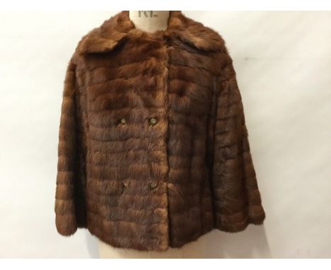 Late 1950s / early 1960s brown mink fur jacket - wide-cut sleeves, hook fastenings and button trim, plus a fox fur stole (2)