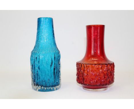Whitefriars Ruby Mallet vase, 18cm high and a Kingfisher Blue bottle vase, 20cm high, both designed by Geoffrey Baxter