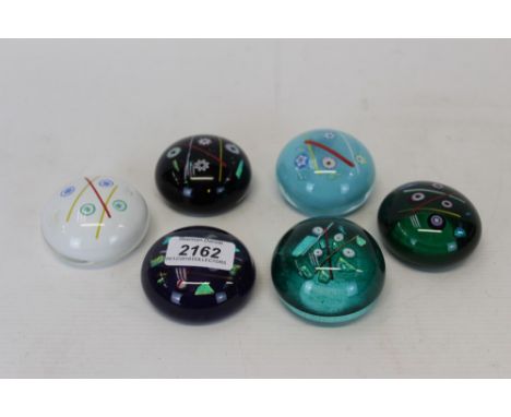 Six Caithness 'Noughts &amp; Crosses 2000' paperweights by Colin Terris
