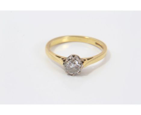 Gold (18ct) diamond single stone ring with a brilliant cut diamond estimated to weigh approximately 0.35 carats, in eight-cla