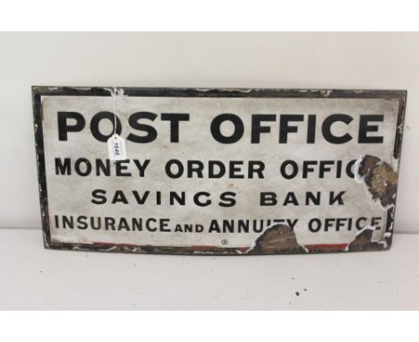 Enamel advertising sign 'Post Office Money Orders, Office, Savings Bank, Insurance and Annuitige Office', 66.3cm overall widt