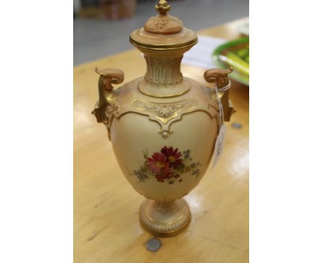 Royal Worcester vase and cover with floral decoration on blush ivory ground, 26cm high CONDITION REPORT Good condition, no da