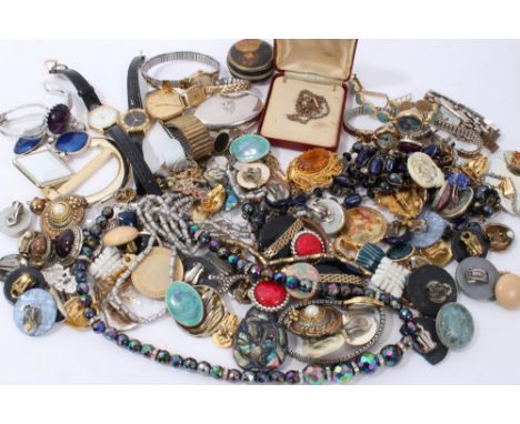 Collection of vintage clip-on earrings, other costume jewellery and wristwatches