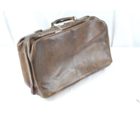 Vintage leather Gladstone-type bag with brass locks