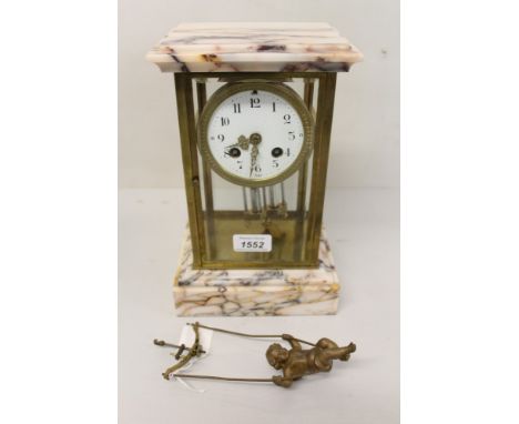 Late 19th / early 20th century four-glass mantel clock with French eight day movement striking on a bell and mercury pendulum